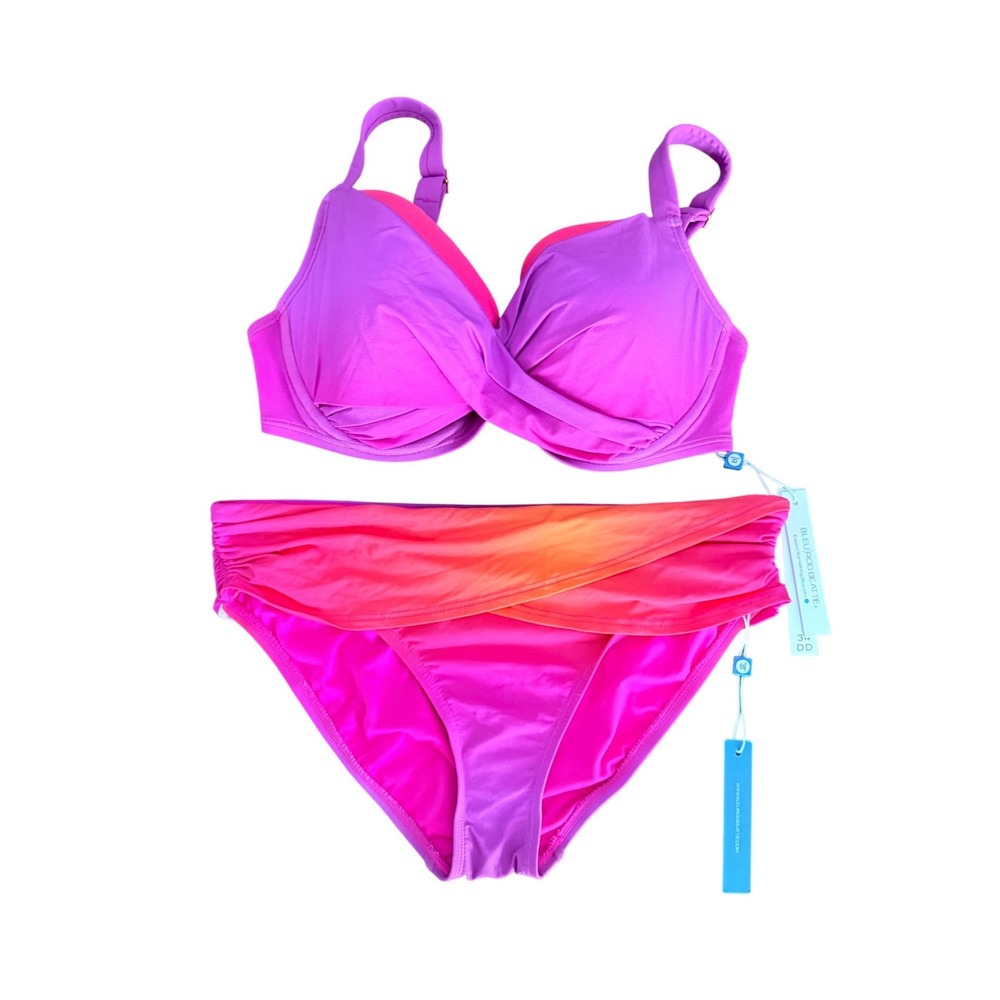 Bleu Rod Beattie Pink Purple Ombre Underwire Twist Bikini Set 34DD 8 NEW